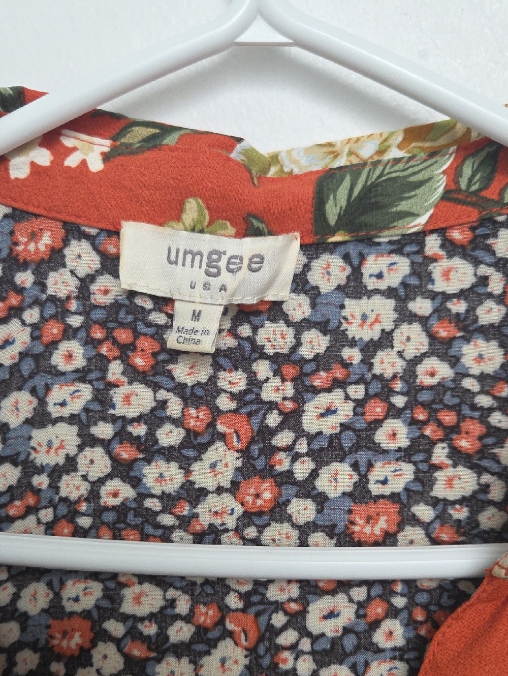 UMGEE Babydoll Teir Dress Rust Peasant Top Tunic Boho Floral Paisley Tiered Sz M - Picture 2 of 14